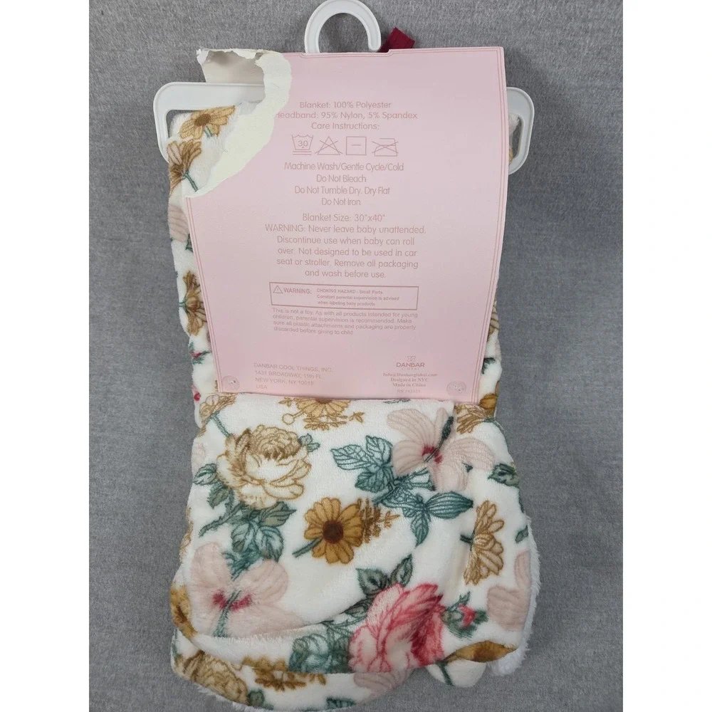 Ava Olivia BABY Chic Rose Plush Blanket Set & 3 Matching Head Wraps Gift NEW